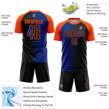 Laden Sie das Bild in den Galerie-Viewer, Custom Black Royal-Orange Sublimation Gradient Fashion Soccer Uniform Jersey