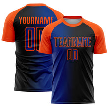 Laden Sie das Bild in den Galerie-Viewer, Custom Black Royal-Orange Sublimation Gradient Fashion Soccer Uniform Jersey