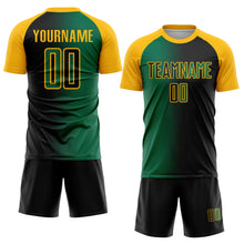 Laden Sie das Bild in den Galerie-Viewer, Custom Black Kelly Green-Gold Sublimation Gradient Fashion Soccer Uniform Jersey