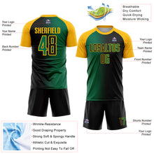 Laden Sie das Bild in den Galerie-Viewer, Custom Black Kelly Green-Gold Sublimation Gradient Fashion Soccer Uniform Jersey