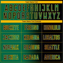 Laden Sie das Bild in den Galerie-Viewer, Custom Black Kelly Green-Gold Sublimation Gradient Fashion Soccer Uniform Jersey