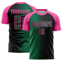 Laden Sie das Bild in den Galerie-Viewer, Custom Black Kelly Green-Pink Sublimation Gradient Fashion Soccer Uniform Jersey