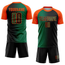 Laden Sie das Bild in den Galerie-Viewer, Custom Black Kelly Green-Orange Sublimation Gradient Fashion Soccer Uniform Jersey