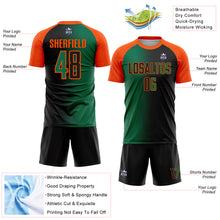 Laden Sie das Bild in den Galerie-Viewer, Custom Black Kelly Green-Orange Sublimation Gradient Fashion Soccer Uniform Jersey