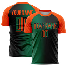 Laden Sie das Bild in den Galerie-Viewer, Custom Black Kelly Green-Orange Sublimation Gradient Fashion Soccer Uniform Jersey
