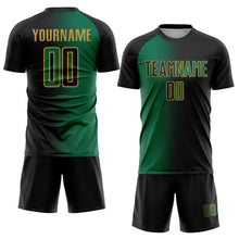 Laden Sie das Bild in den Galerie-Viewer, Custom Black Kelly Green-Old Gold Sublimation Gradient Fashion Soccer Uniform Jersey
