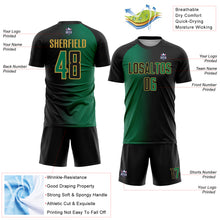 Laden Sie das Bild in den Galerie-Viewer, Custom Black Kelly Green-Old Gold Sublimation Gradient Fashion Soccer Uniform Jersey