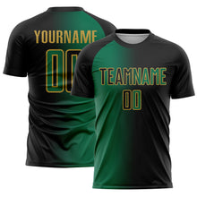 Laden Sie das Bild in den Galerie-Viewer, Custom Black Kelly Green-Old Gold Sublimation Gradient Fashion Soccer Uniform Jersey