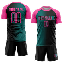 Laden Sie das Bild in den Galerie-Viewer, Custom Black Teal-Pink Sublimation Gradient Fashion Soccer Uniform Jersey