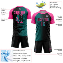 Laden Sie das Bild in den Galerie-Viewer, Custom Black Teal-Pink Sublimation Gradient Fashion Soccer Uniform Jersey