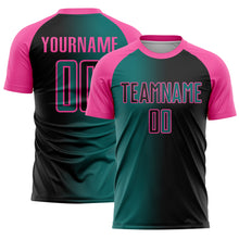 Laden Sie das Bild in den Galerie-Viewer, Custom Black Teal-Pink Sublimation Gradient Fashion Soccer Uniform Jersey