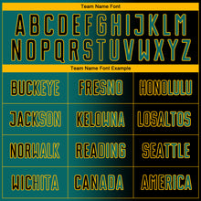 Laden Sie das Bild in den Galerie-Viewer, Custom Black Teal-Gold Sublimation Gradient Fashion Soccer Uniform Jersey