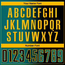 Laden Sie das Bild in den Galerie-Viewer, Custom Black Teal-Gold Sublimation Gradient Fashion Soccer Uniform Jersey