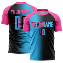 Load image into Gallery viewer, Custom Black Sky Blue-Pink Sublimation Gradient Fashion Soccer Uniform Jersey