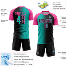 Laden Sie das Bild in den Galerie-Viewer, Custom Black Aqua-Pink Sublimation Gradient Fashion Soccer Uniform Jersey