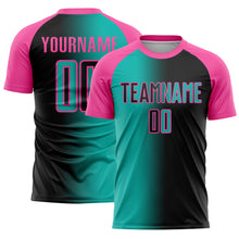 Laden Sie das Bild in den Galerie-Viewer, Custom Black Aqua-Pink Sublimation Gradient Fashion Soccer Uniform Jersey