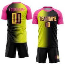 Laden Sie das Bild in den Galerie-Viewer, Custom Black Neon Yellow-Pink Sublimation Gradient Fashion Soccer Uniform Jersey