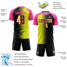 Laden Sie das Bild in den Galerie-Viewer, Custom Black Neon Yellow-Pink Sublimation Gradient Fashion Soccer Uniform Jersey