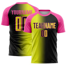 Laden Sie das Bild in den Galerie-Viewer, Custom Black Neon Yellow-Pink Sublimation Gradient Fashion Soccer Uniform Jersey