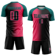 Laden Sie das Bild in den Galerie-Viewer, Custom Black Neon Pink-Teal Sublimation Gradient Fashion Soccer Uniform Jersey