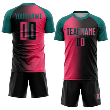 Custom Black Neon Pink-Teal Sublimation Gradient Fashion Soccer Uniform Jersey
