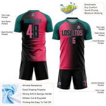 Laden Sie das Bild in den Galerie-Viewer, Custom Black Neon Pink-Teal Sublimation Gradient Fashion Soccer Uniform Jersey