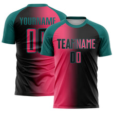Laden Sie das Bild in den Galerie-Viewer, Custom Black Neon Pink-Teal Sublimation Gradient Fashion Soccer Uniform Jersey