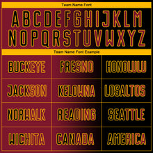 Laden Sie das Bild in den Galerie-Viewer, Custom Black Crimson-Gold Sublimation Gradient Fashion Soccer Uniform Jersey