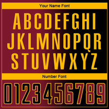 Laden Sie das Bild in den Galerie-Viewer, Custom Black Crimson-Gold Sublimation Gradient Fashion Soccer Uniform Jersey