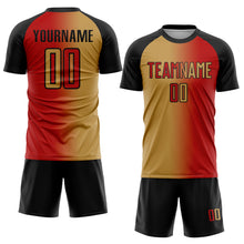 Laden Sie das Bild in den Galerie-Viewer, Custom Red Old Gold-Black Sublimation Gradient Fashion Soccer Uniform Jersey