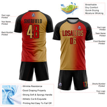 Laden Sie das Bild in den Galerie-Viewer, Custom Red Old Gold-Black Sublimation Gradient Fashion Soccer Uniform Jersey