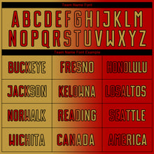 Laden Sie das Bild in den Galerie-Viewer, Custom Red Old Gold-Black Sublimation Gradient Fashion Soccer Uniform Jersey