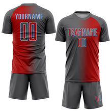 Load image into Gallery viewer, Custom Red Steel Gray-Light Blue Sublimation Gradient Fashion Soccer Uniform Jersey