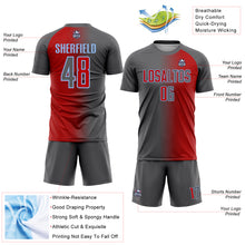 Load image into Gallery viewer, Custom Red Steel Gray-Light Blue Sublimation Gradient Fashion Soccer Uniform Jersey