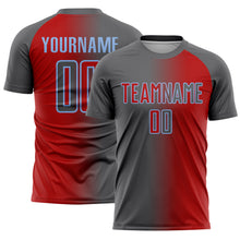 Load image into Gallery viewer, Custom Red Steel Gray-Light Blue Sublimation Gradient Fashion Soccer Uniform Jersey