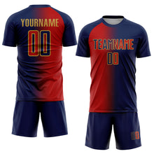 Load image into Gallery viewer, Custom Navy Red-Old Gold Sublimation Gradient Fashion Soccer Uniform Jersey