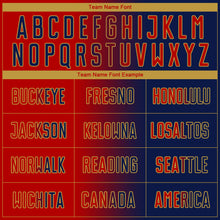 Load image into Gallery viewer, Custom Navy Red-Old Gold Sublimation Gradient Fashion Soccer Uniform Jersey