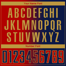 Load image into Gallery viewer, Custom Navy Red-Old Gold Sublimation Gradient Fashion Soccer Uniform Jersey