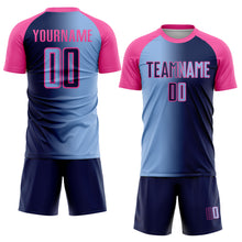 Load image into Gallery viewer, Custom Navy Light Blue-Pink Sublimation Gradient Fashion Soccer Uniform Jersey