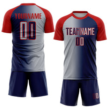 Load image into Gallery viewer, Custom Navy Gray-Red Sublimation Gradient Fashion Soccer Uniform Jersey