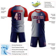 Load image into Gallery viewer, Custom Navy Gray-Red Sublimation Gradient Fashion Soccer Uniform Jersey