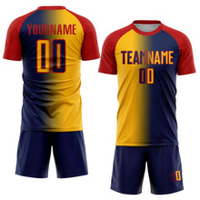 Load image into Gallery viewer, Custom Navy Gold-Red Sublimation Gradient Fashion Soccer Uniform Jersey
