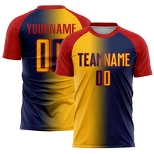 Load image into Gallery viewer, Custom Navy Gold-Red Sublimation Gradient Fashion Soccer Uniform Jersey