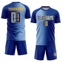 Загрузить изображение в средство просмотра галереи, Custom Royal Light Blue-Gold Sublimation Gradient Fashion Soccer Uniform Jersey