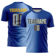 Загрузить изображение в средство просмотра галереи, Custom Royal Light Blue-Gold Sublimation Gradient Fashion Soccer Uniform Jersey