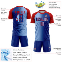 Laden Sie das Bild in den Galerie-Viewer, Custom Royal Light Blue-Red Sublimation Gradient Fashion Soccer Uniform Jersey