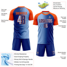 Загрузить изображение в средство просмотра галереи, Custom Royal Light Blue-Orange Sublimation Gradient Fashion Soccer Uniform Jersey