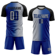 Laden Sie das Bild in den Galerie-Viewer, Custom Royal Gray-Black Sublimation Gradient Fashion Soccer Uniform Jersey