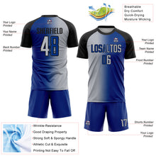 Laden Sie das Bild in den Galerie-Viewer, Custom Royal Gray-Black Sublimation Gradient Fashion Soccer Uniform Jersey