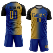 Laden Sie das Bild in den Galerie-Viewer, Custom Royal Old Gold-Black Sublimation Gradient Fashion Soccer Uniform Jersey